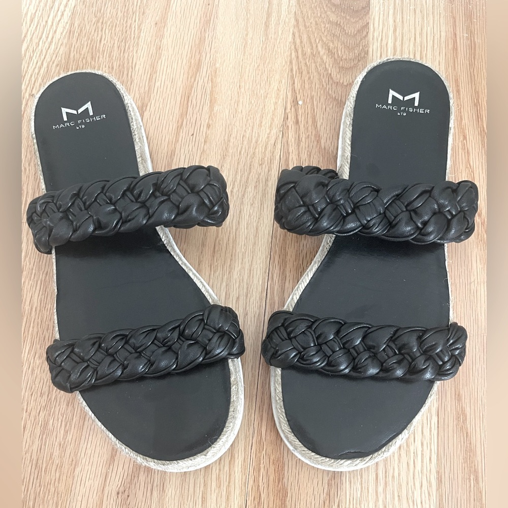 Marc Fisher Jaimee Braided Espadrille Flat Leather Slide Sandal